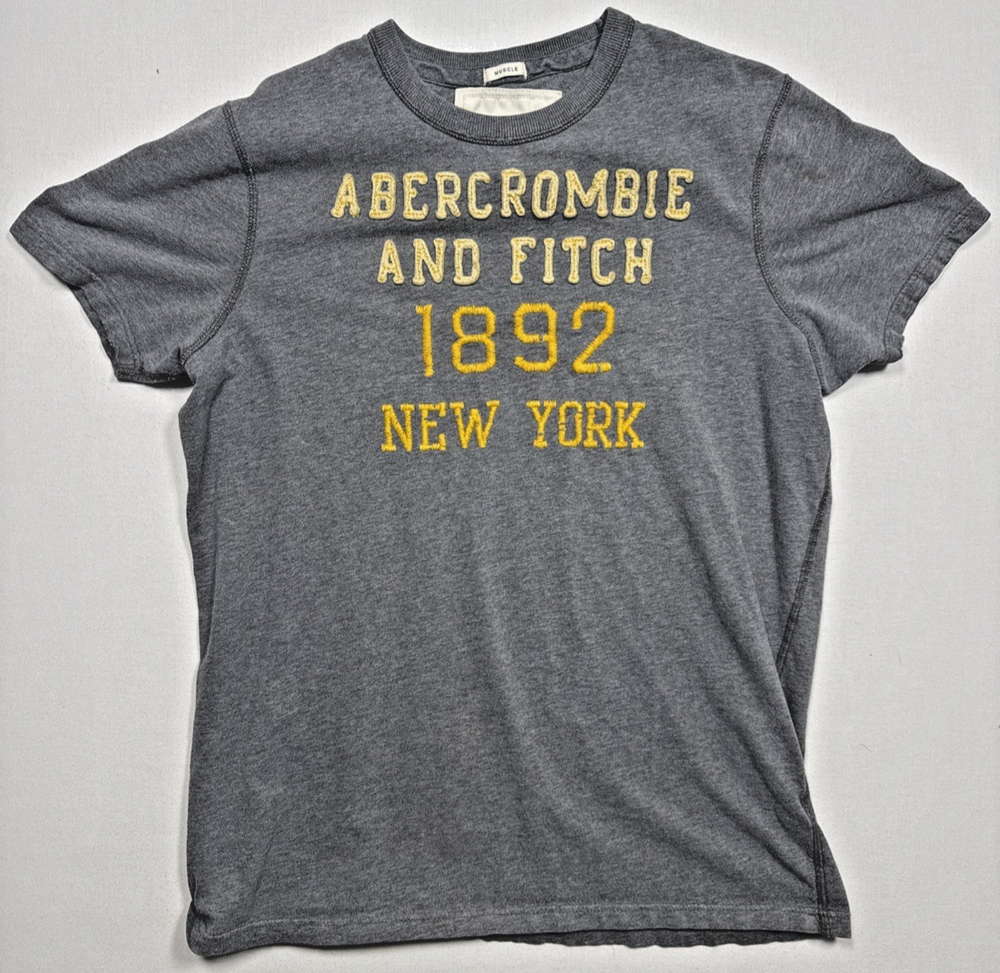 Y2K Abercrombie & Fitch Muscle T-Shirt Mens XXL Grey Graphic Logo Spell Out Felt-image