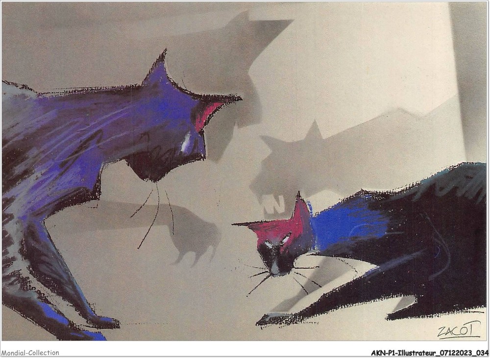 Zacot Illustration AKNP1-0018 Featuring Two Cats Drawing