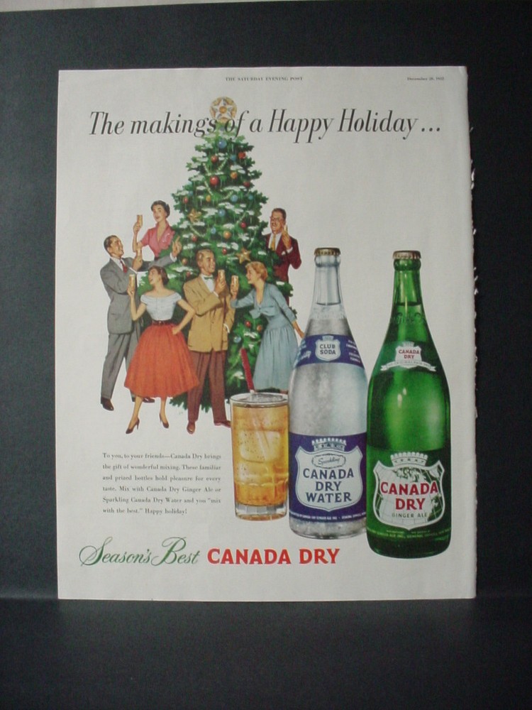 1952 Canada Dry Soda Water Ginger Ale Christmas Tree Vintage Print Ad 10802