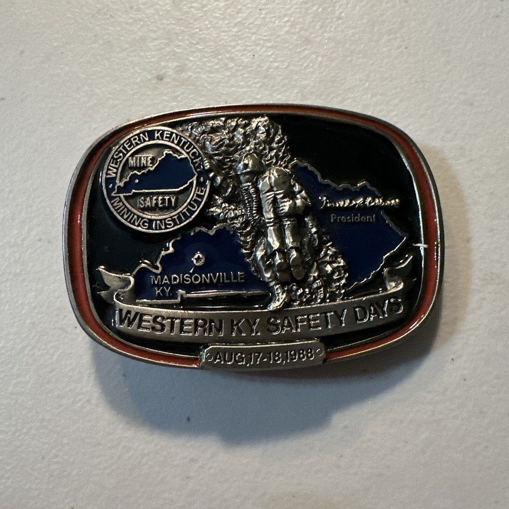 Vintage Western Kentucky Mining Institute Safety Days Coal Mine Belt Buckle 1988