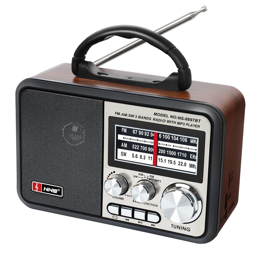 Retro Vintage Portable AM FM Radio with Stereo Speakers Battery Operated
