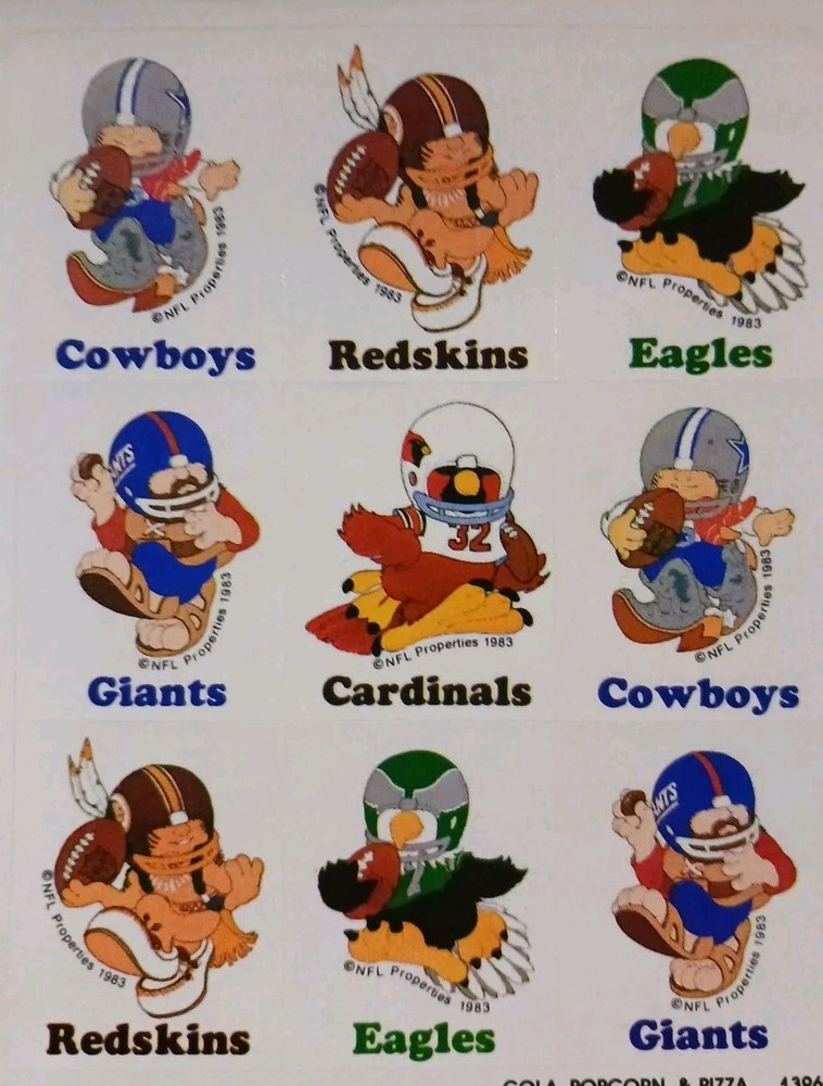 Vtg 1983 Huddles NFL Team Mascots NFC Eastern Division Scented Stickers