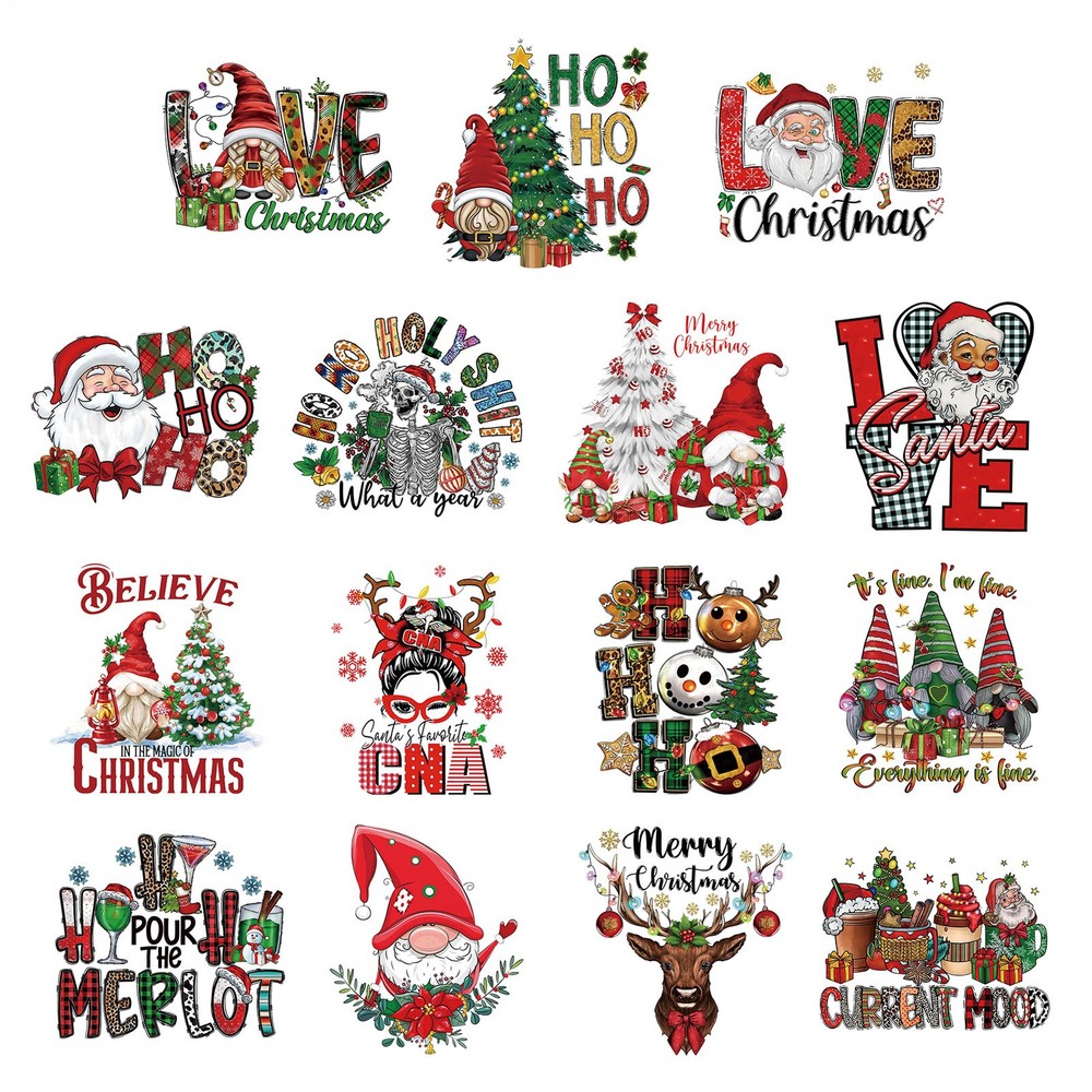 15PCS Christmas Mystery DTF Transfer Bundle Iron On Heat Transfers T Shirts