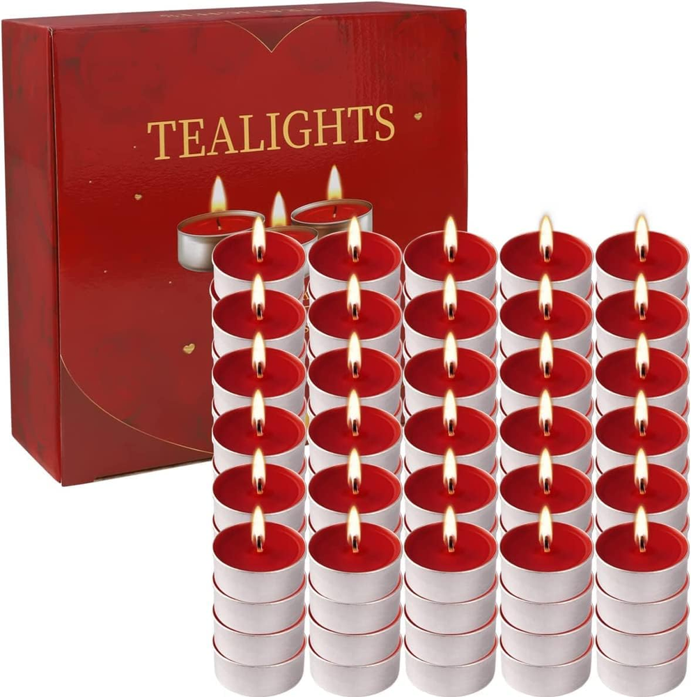 Red Tealight Candles Set of 100, Unscented & Smokeless Mini Tealight Candle, Rom