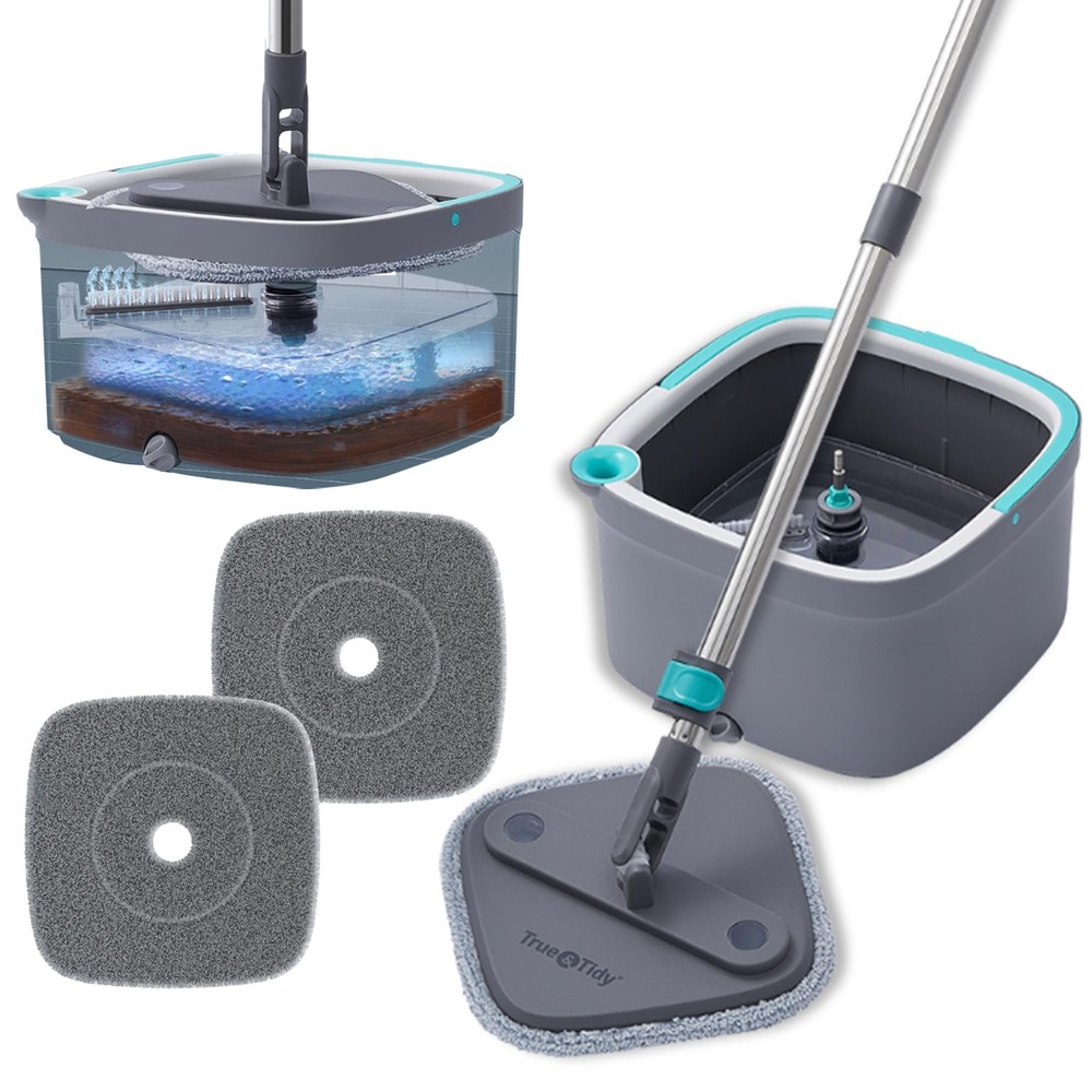 Square Spin Mop & Bucket System Floor Mop with Separate Compartments for Clea...