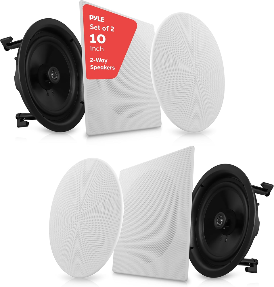Pair 10” Flush Mount In-Wall In-Ceiling 2-Way Speaker System Spring Loaded Quick