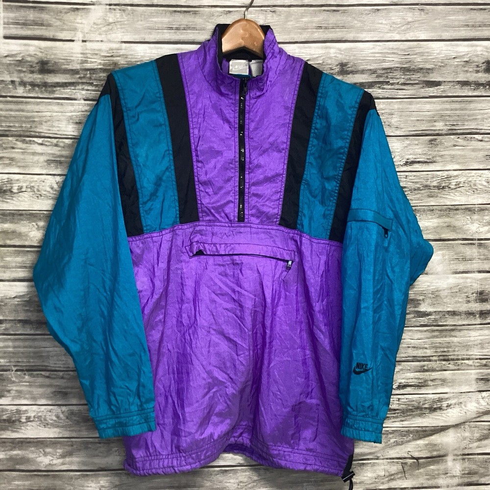 Vintage Nike Jacket Mens Small Multicolor Windbreaker Half Zip Pullover 80s