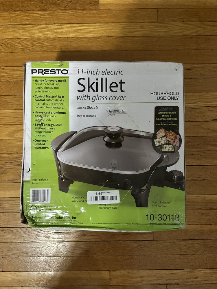 Presto 11-Inch Electric Skillet with Glass Cover in Excellent Black Condition