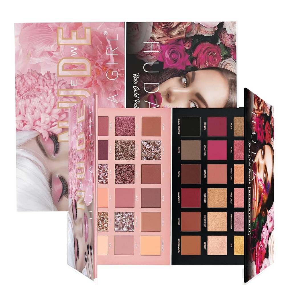HUDA GIRL Beauty Rose Gold Remastered + Nude Edition Eyeshadow Palette Combo Ki