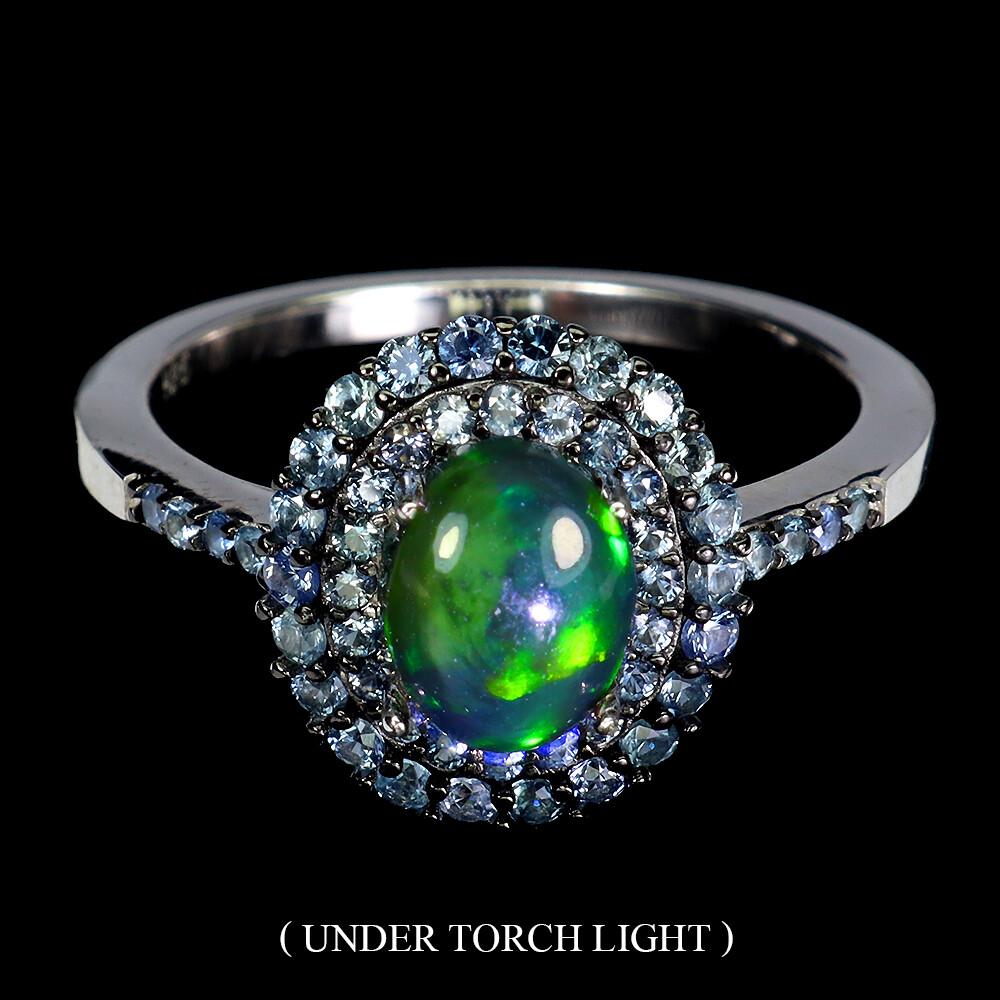925 Sterling Silver Ring Oval Black Opal Sapphire Natural Gemstone Jewelry Size