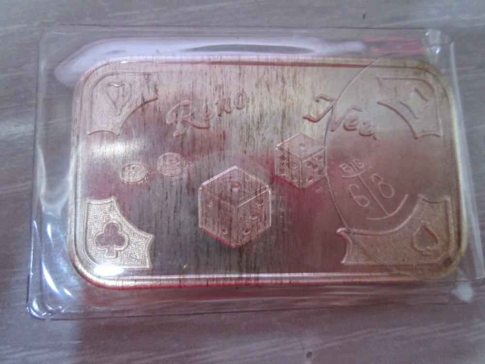 Reno Nevada LAs Vegas Dice .999 Fine Silver 1 Ounce Art Bar