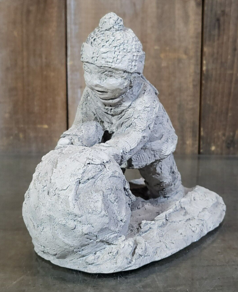 Vintage Abbey Press Figurine 1974 Boy Rolling Snow 5