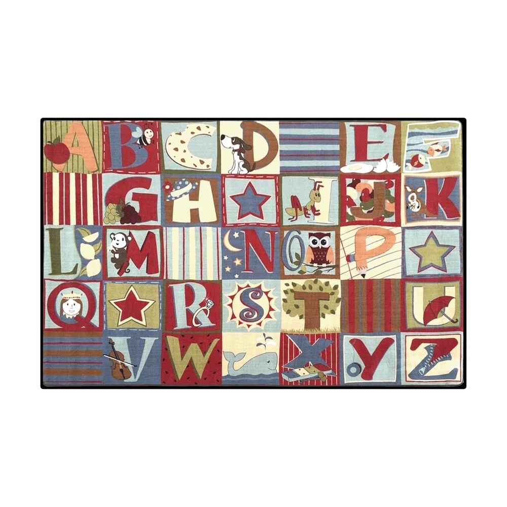 Alphabet Seating Rug Earth Tone 6x8.6 Rectangle ABC Letter Area Rug for Kids Classroom or Playroom