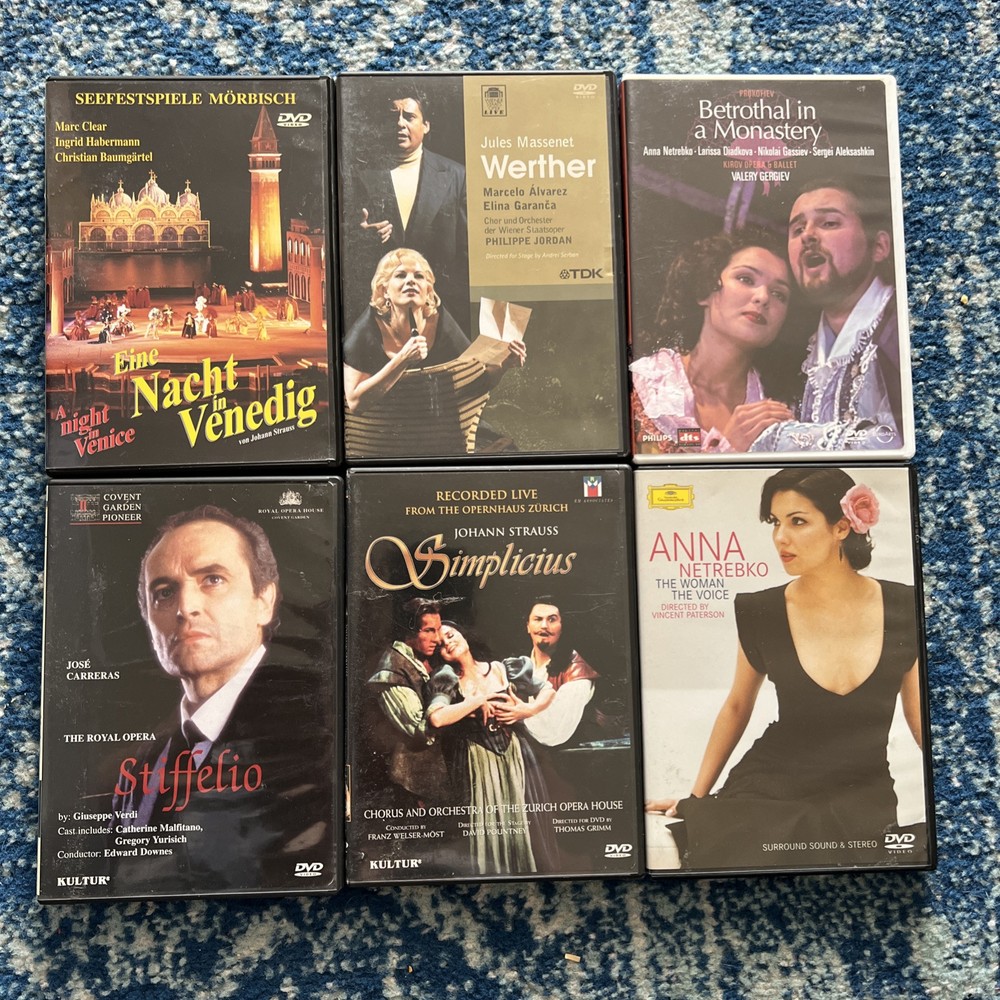 Lot of 6 Opera DVDs: Live Performances & Concerts – Netrebko, Carreras, Álvarez