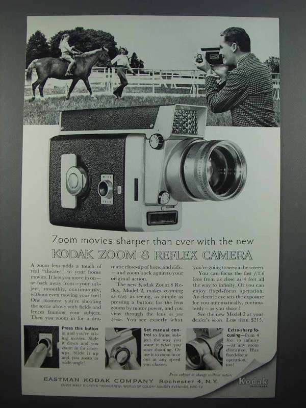 1962 Kodak Zoom 8 Reflex Movie Camera Vintage Ad Retro Film Gear