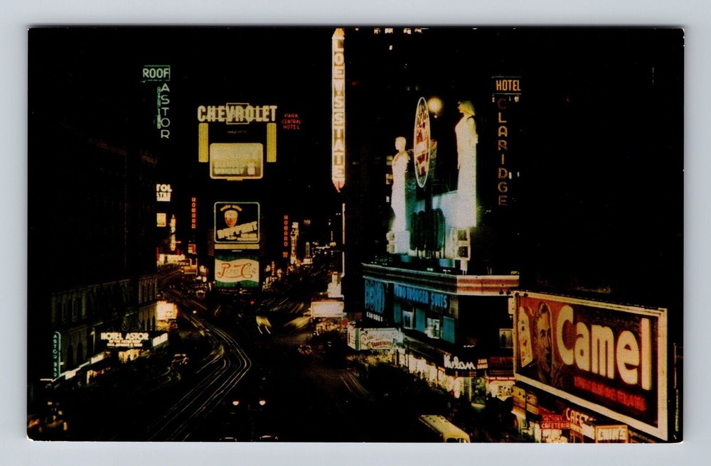 New York City NY, Times Square At Night, Souvenir, Vintage Postcard