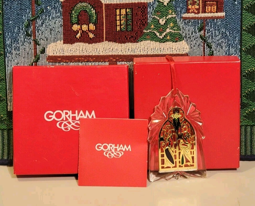 Vintage Gorham Stain Glass English Window Christmas Ornament about 3.5