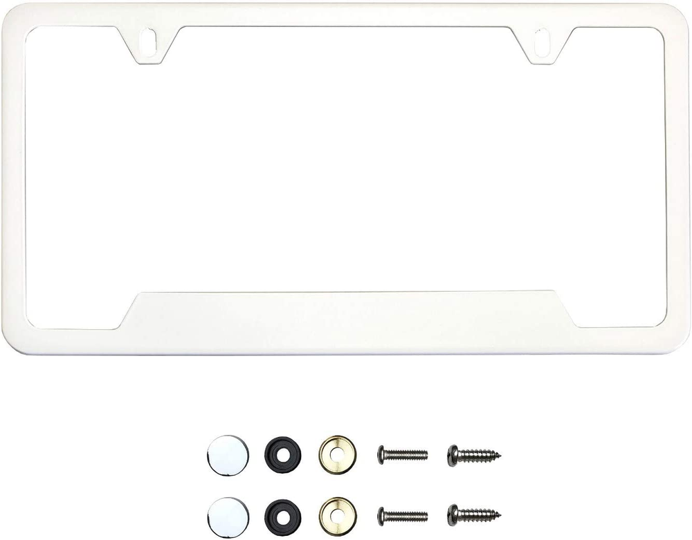 Bottom Corner Cut Out Version Matte Flat White License Plate Frame T304 Stainles