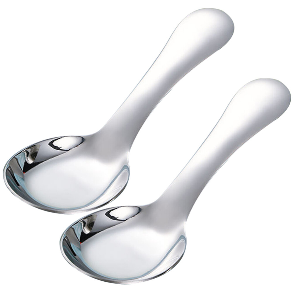 2 Pcs Preschooler Utensils Self Training Spoon Stainless Steel Kids Baby