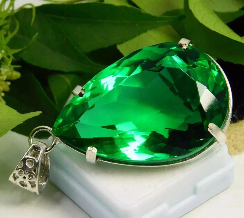 AA Certified Natural Green Topaz Pendant 95.92ct Pear Cut Gemstone Jewelry-image