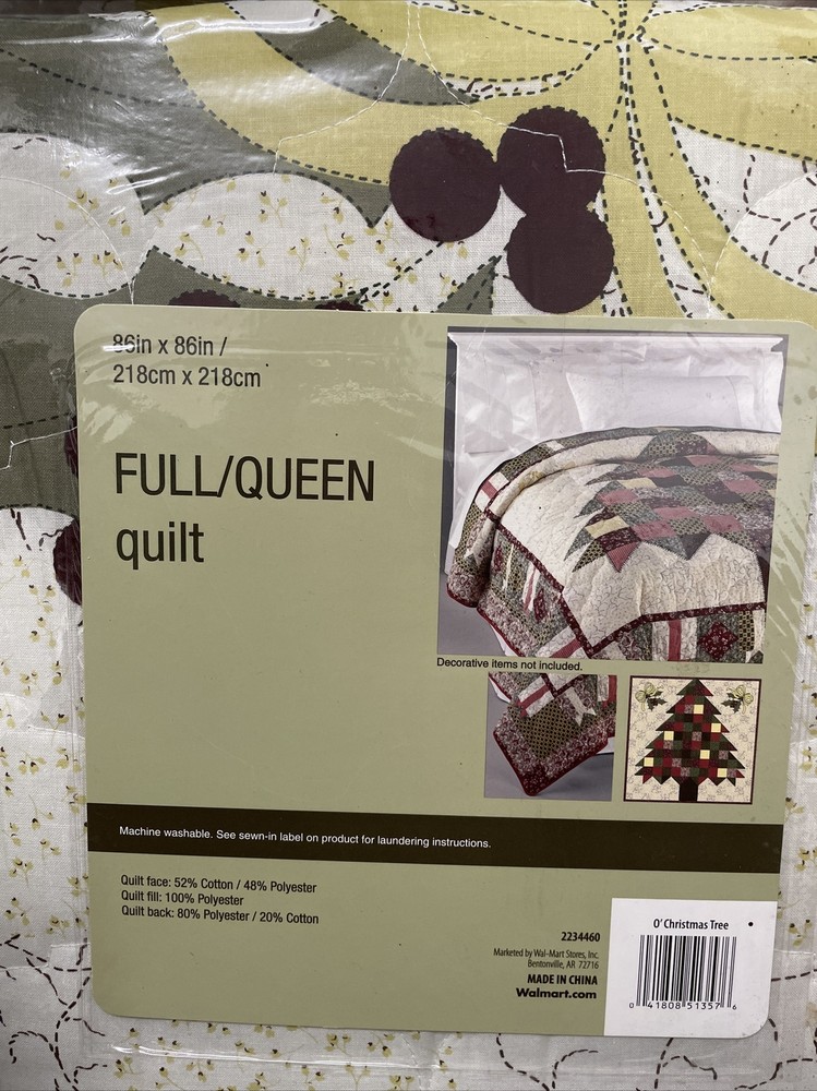 New Christmas Tree Quilt Holiday Season Full/Queen 86”x86” Cotton Blend