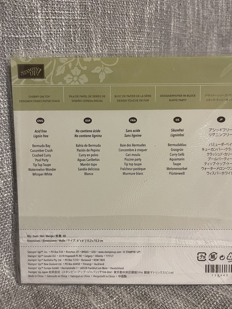 Stampin’ Up! Cherry On Top Designer Series Paper Stack 6 X 6 Full Sealed