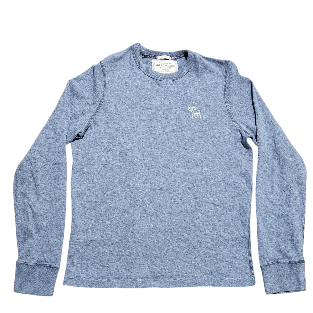 Abercrombie Fitch Men's S Gray Muscle Crew Neck Shirt Embroidered Moose Long-image