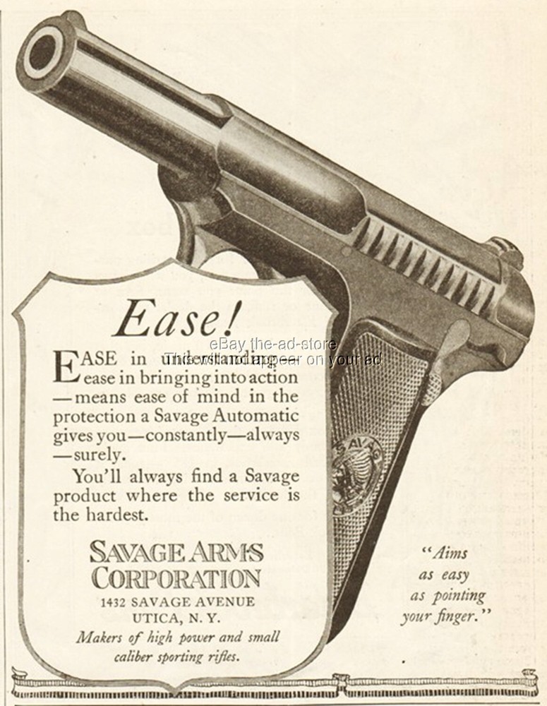 1917 Savage Arms Automatic Pistol WWI Era Utica NY EASE Antique Print Ad