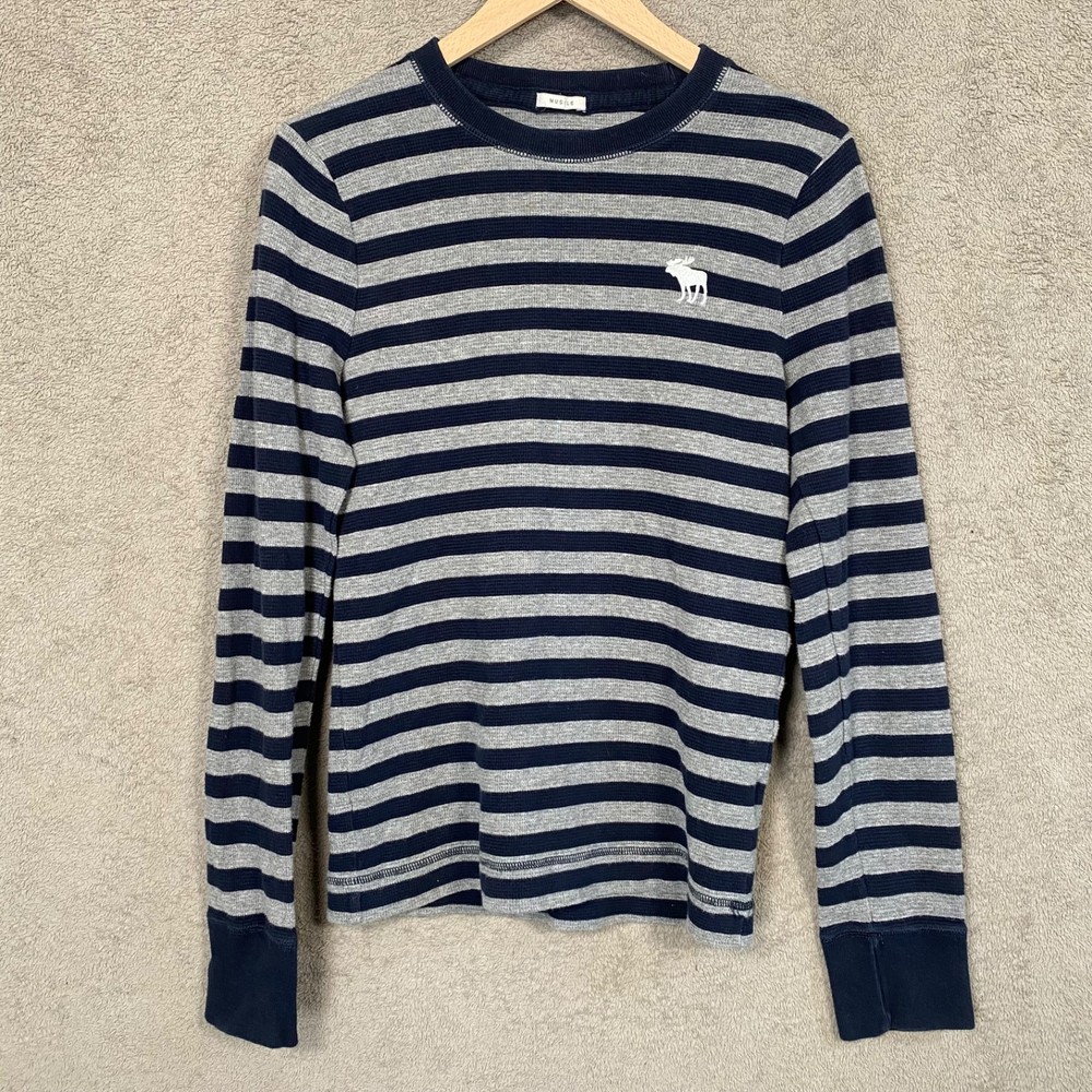 Abercrombie Fitch Mens Y2K Thermal Shirt Size S Preppy Moose Logo Long Sleeve-image