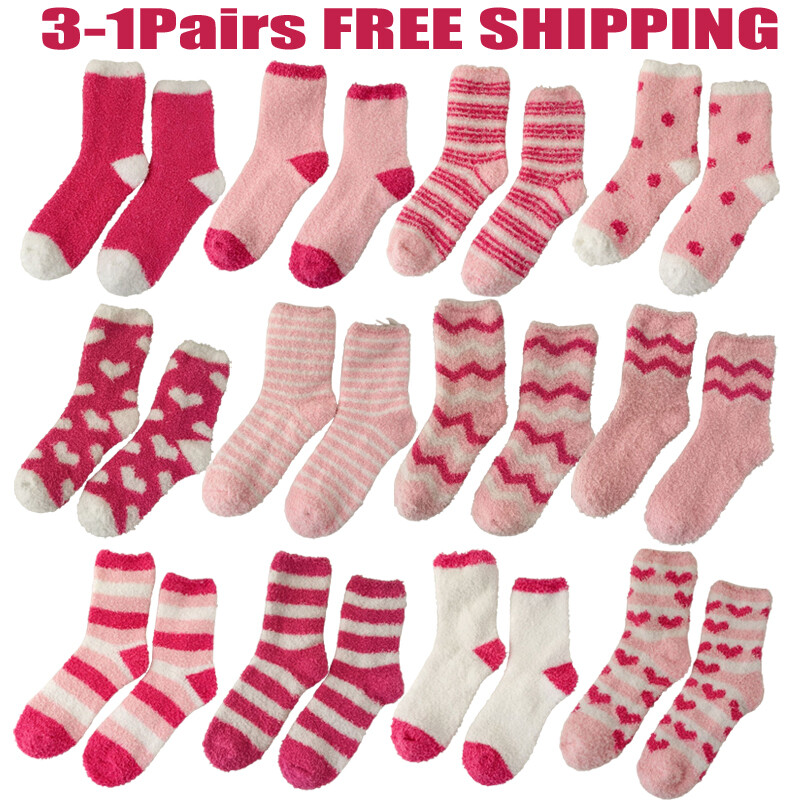 Womens Fuzzy Slipper Socks Winter Soft Warm Fleece Lining Home Socks 3-1Pairs