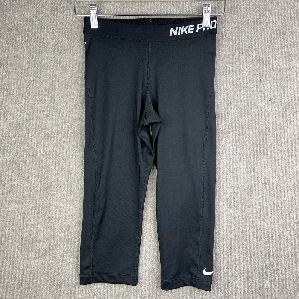 Nike Pro Leggings Womens S 24x18 Black Compression Dri Fit Training Capri 589366