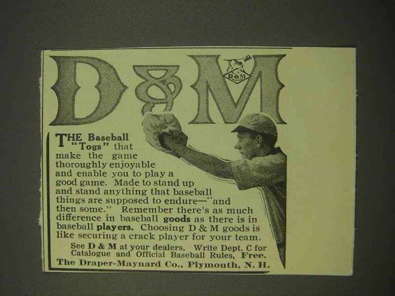 1913 Draper-Maynard D&M Baseball Equipment Ad - Togs