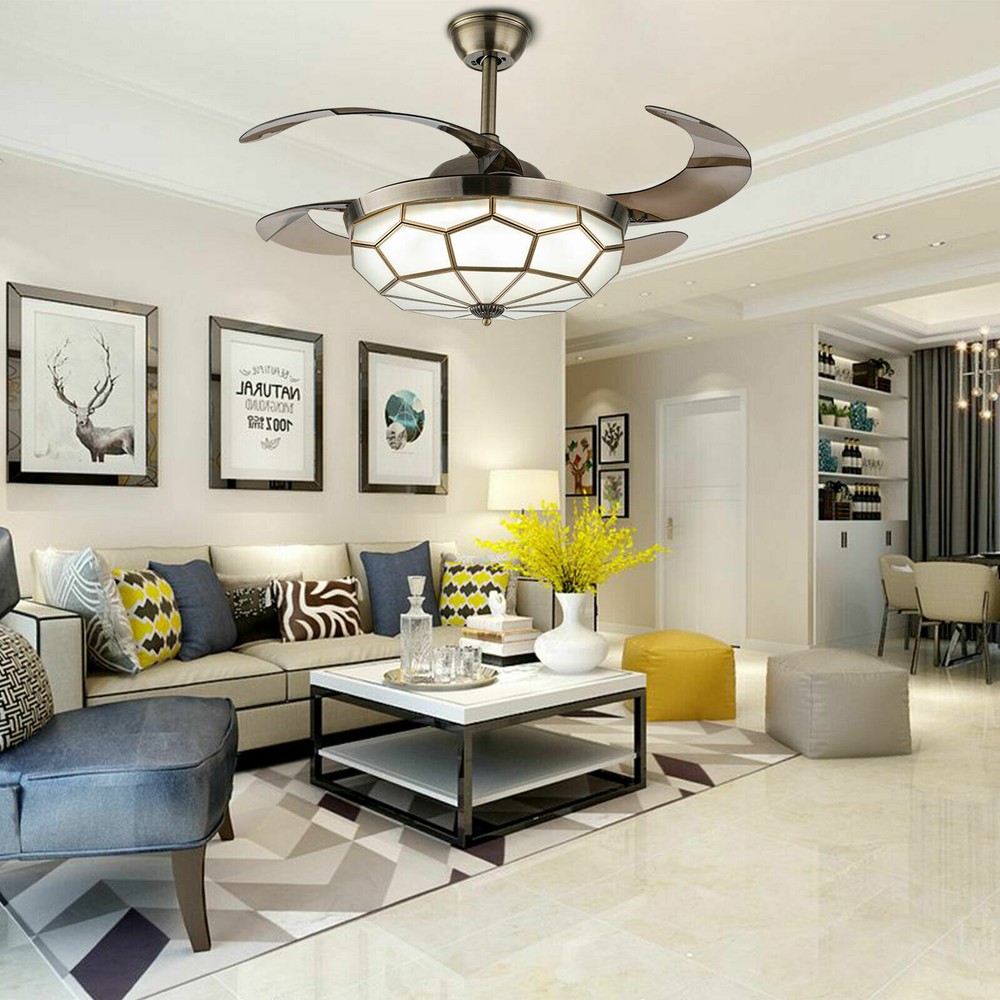 Retractable Blades LED Chandelier Fan Bedroom 42