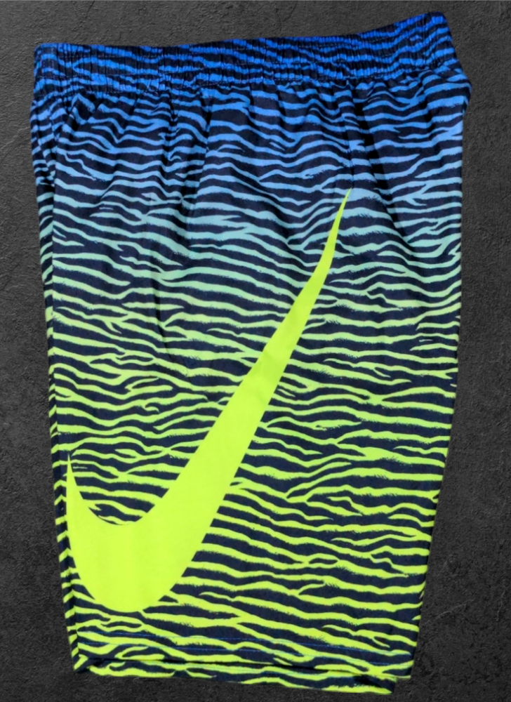 Nike Swim Trunks Green/Blue Tiger Fade Swoosh Shorts Boy's Medium NWT MSRP$44