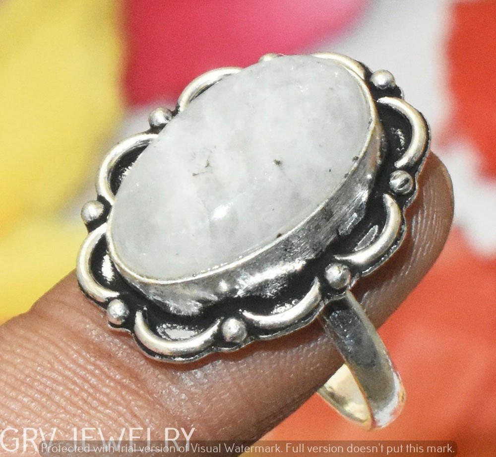 925 Silver Rainbow Moonstone Ring Size 8.5