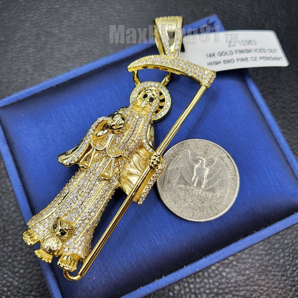 AAA Brass Hip Hop Santa Muerte Pendant with Simulated Diamond Charm-image