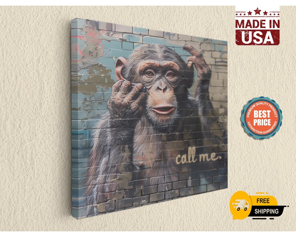 Street Art Monkey Holding a Phone Street Art Banksy on Canvas Print - Home Decor