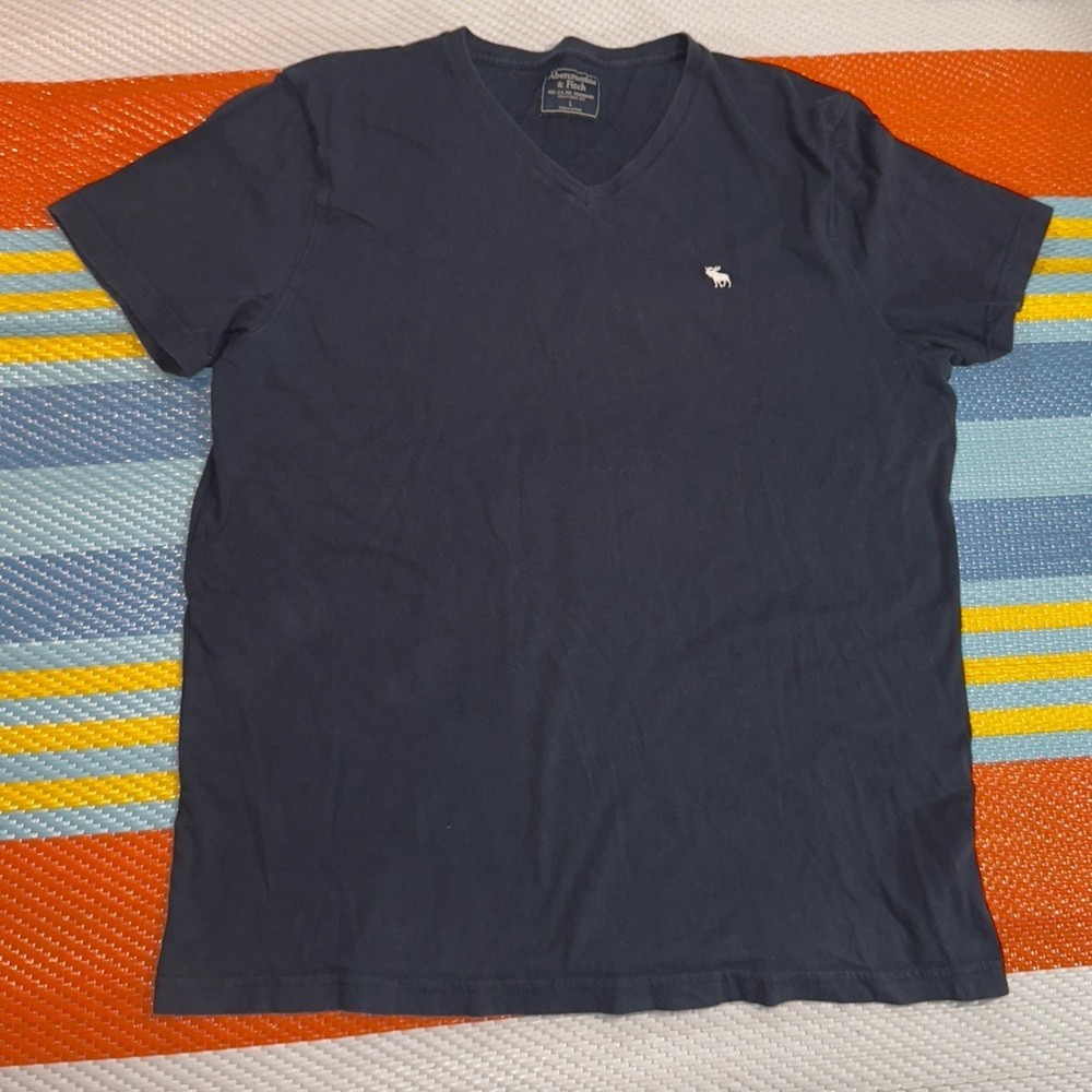 Abercrombie & Fitch Moose Chest Logo Dark Blue Tee Men’s Size Large-image
