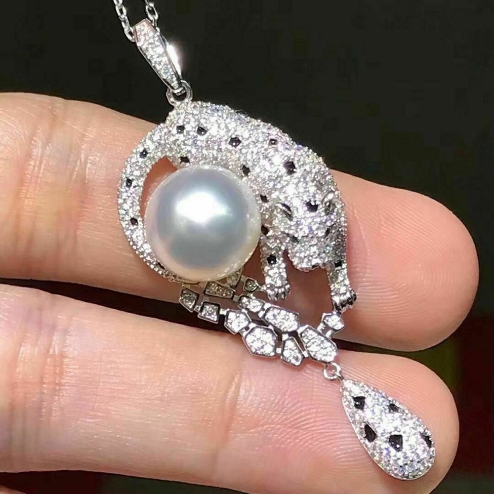 AAA 9-10mm Natural Round South Sea White Pearl Pendant Necklace in 925 Sterling Silver-image