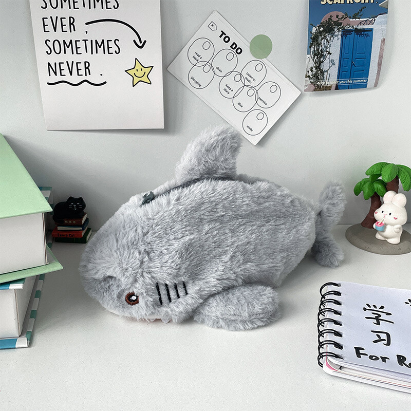 Plush Shark Pencil Case Cosmetic Bag Large Capacity Stationery Storage Pen Poua5