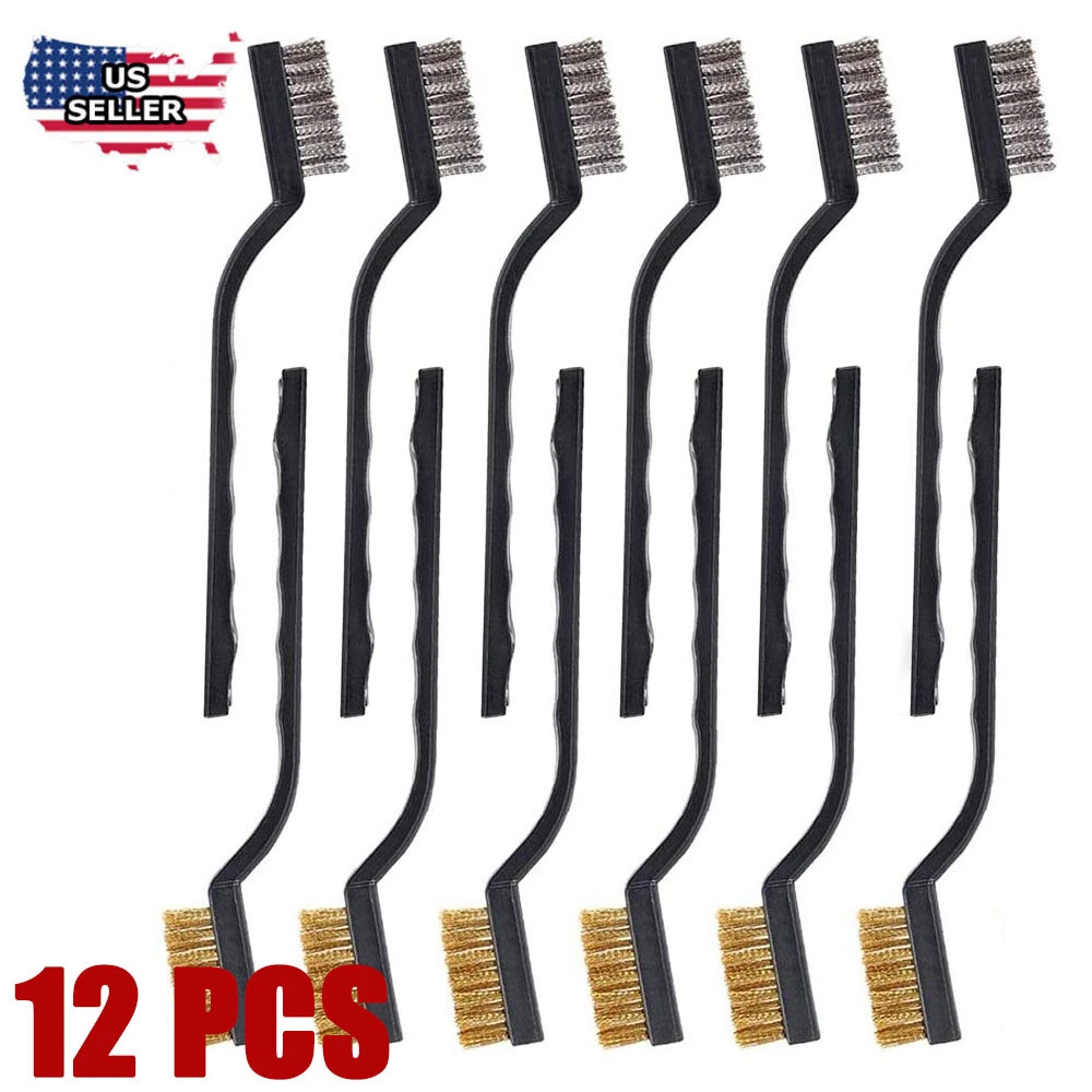 12PCS Mini Wire Brush Micro Stainless Steel Brass Rust Remover Clean Polishing