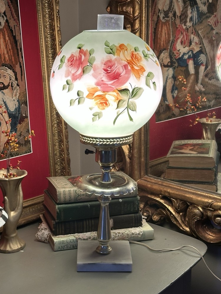 Antique Large Parlor Hand Painted Gone with the Wind Oil Lamp Converted Roses