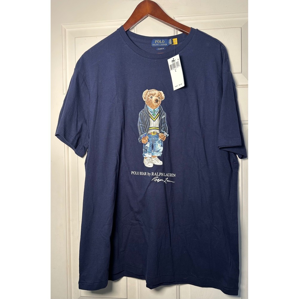 Polo Ralph Lauren Men Classic Fit Navy Blue Polo Bear T Shirt Size L NWT