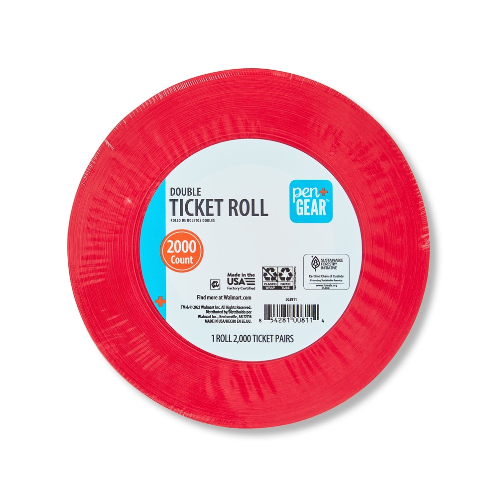 Double Ticket Roll, Red, Consecutively Numbered, 2000 Count