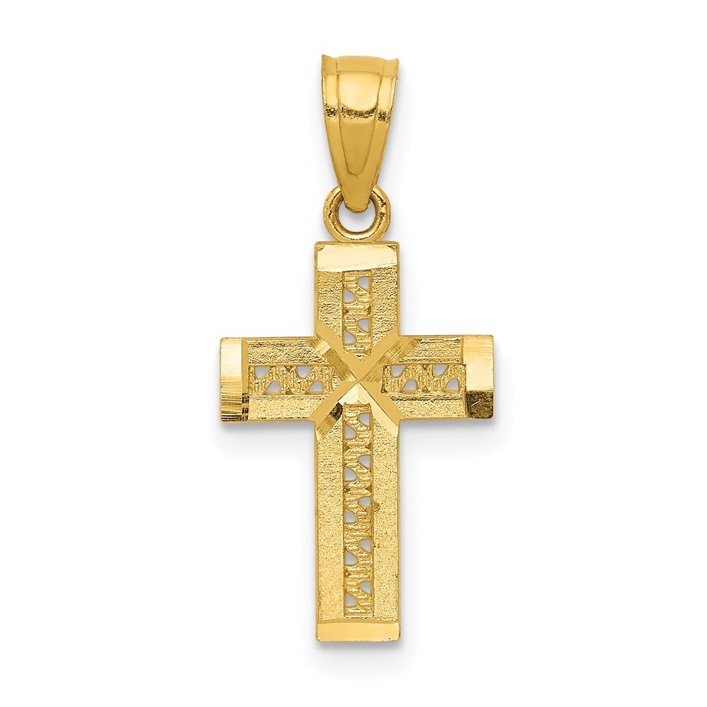 14k Yellow Gold Diamond-cut Cross X Center Pendant 0.45gm L-21.05mm, W-9.95mm