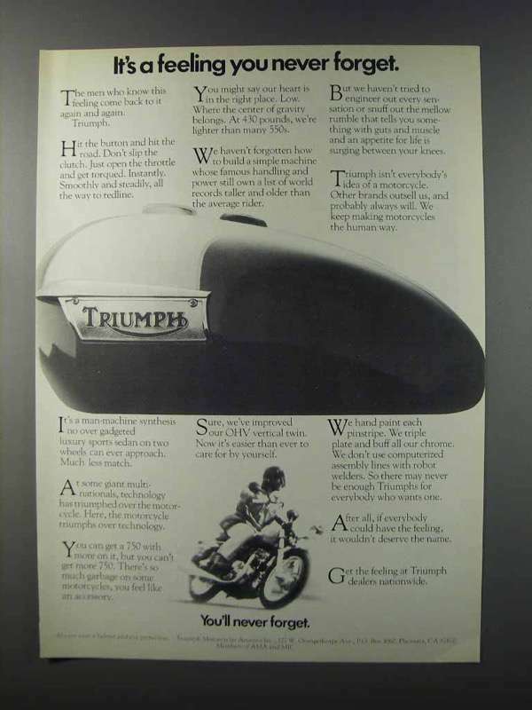 1981 Triumph Motorcycles Ad - Unforgettable Thrill Ride