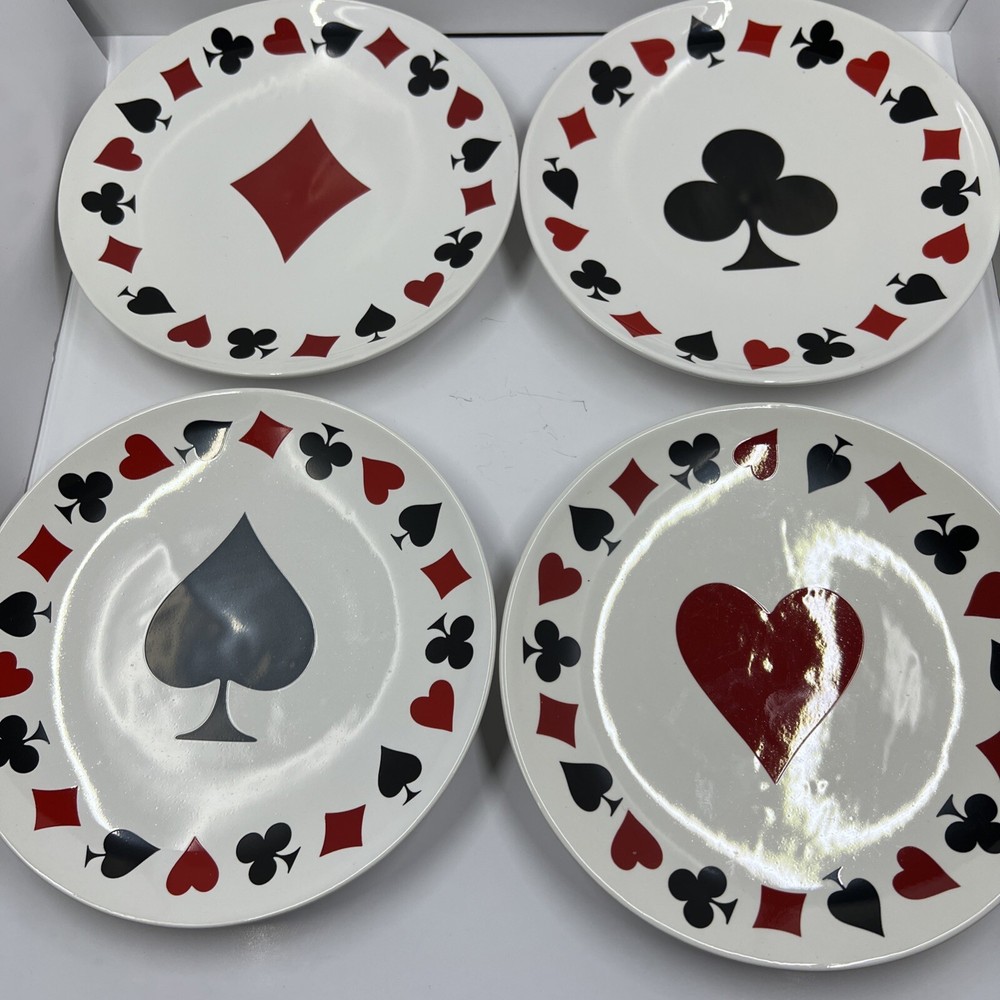 Set Of 4 Luminarc Card Suite 6” Plates Hors D’oeuvres Card Party Snacks
