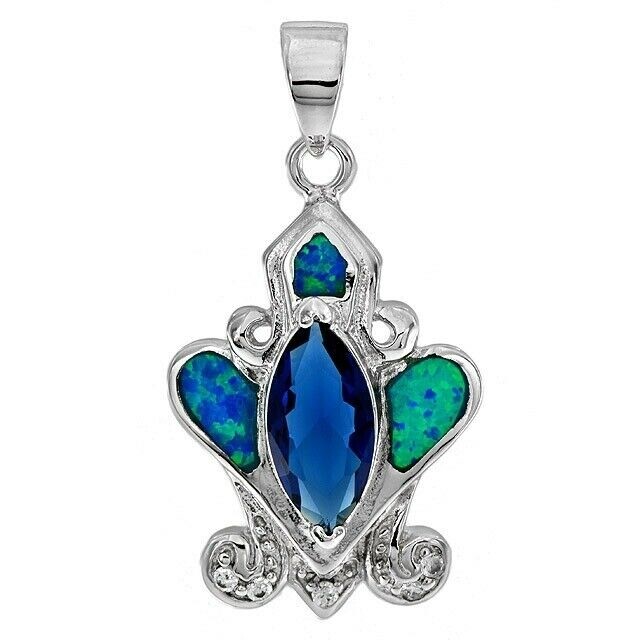 1CT Treated Blue Sapphire & Australian Opal Inlay 925 Sterling Silver Pendant