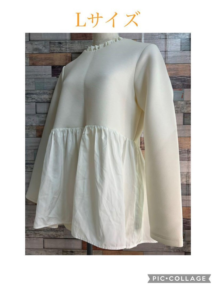 B5 Long Sleeve Frill Collar Shirt L White 2Way Cover