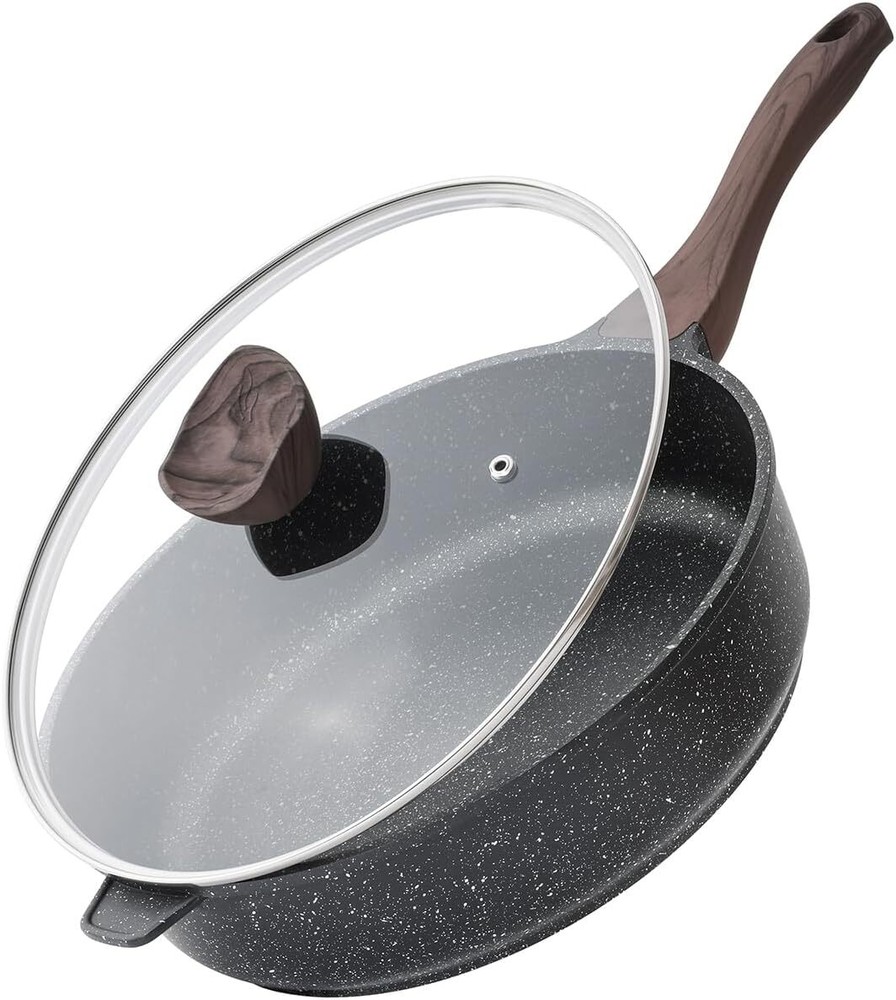 Nonstick Deep Frying Pan with Lid 12 Inch Large Skillet 5 Qt Non Stick Saute Pan